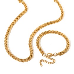 18k Gold Plated Stainless Steel Bracelet and Necklace Set for Women