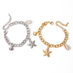 18k Gold Plated Stainless Steel Starfish Shell Conch Bracelet